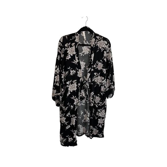 Spiritual Gangster Purple  Black Maya Floral Tie Kimono Cardigan One Size Pocket - Picture 1 of 14